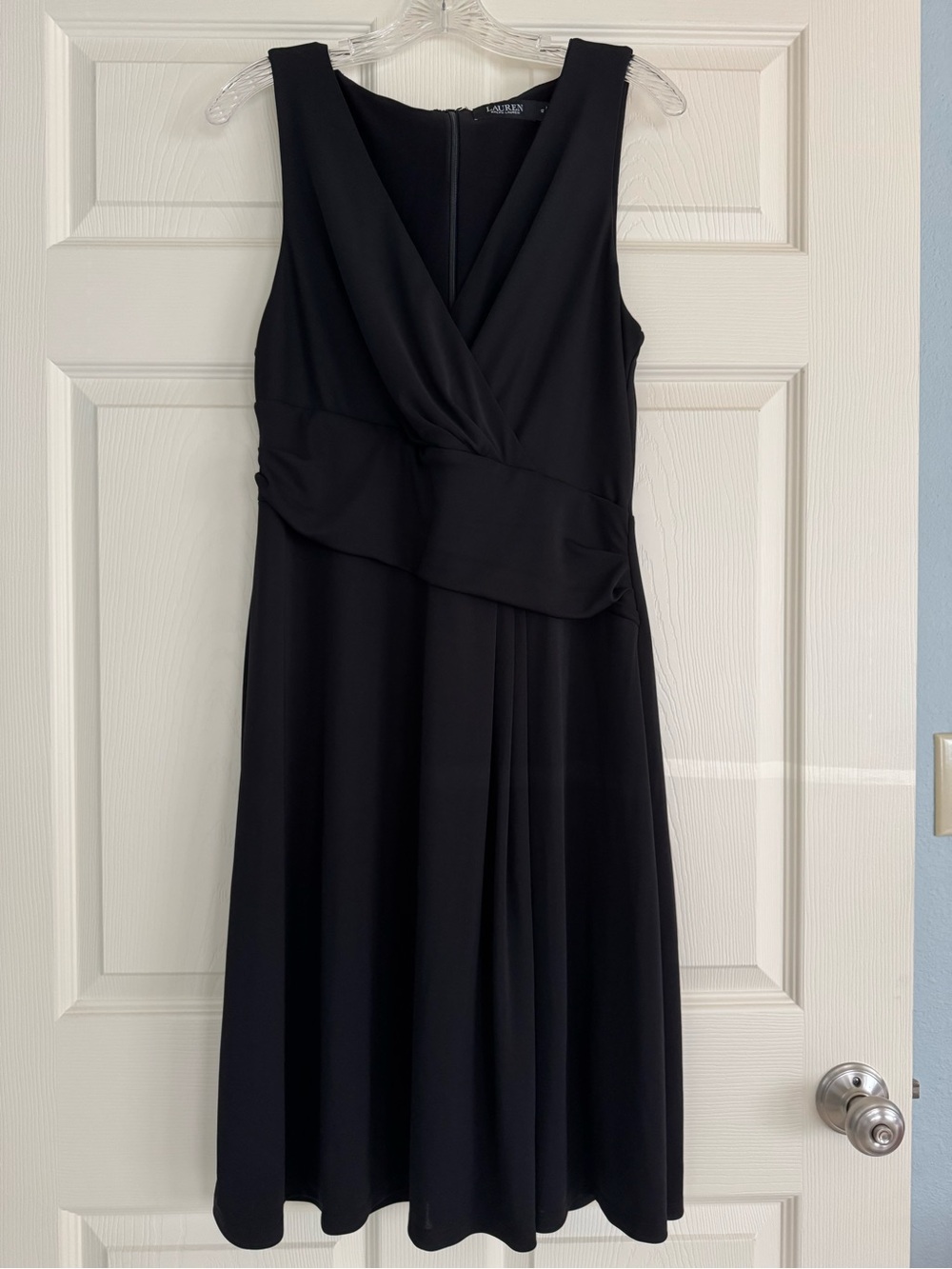Ralph Lauren Black Sleeveless V-Neck Midi Dress with Twist Waist